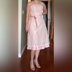 Mori Lee Elegant Blush Lace Midi Dress